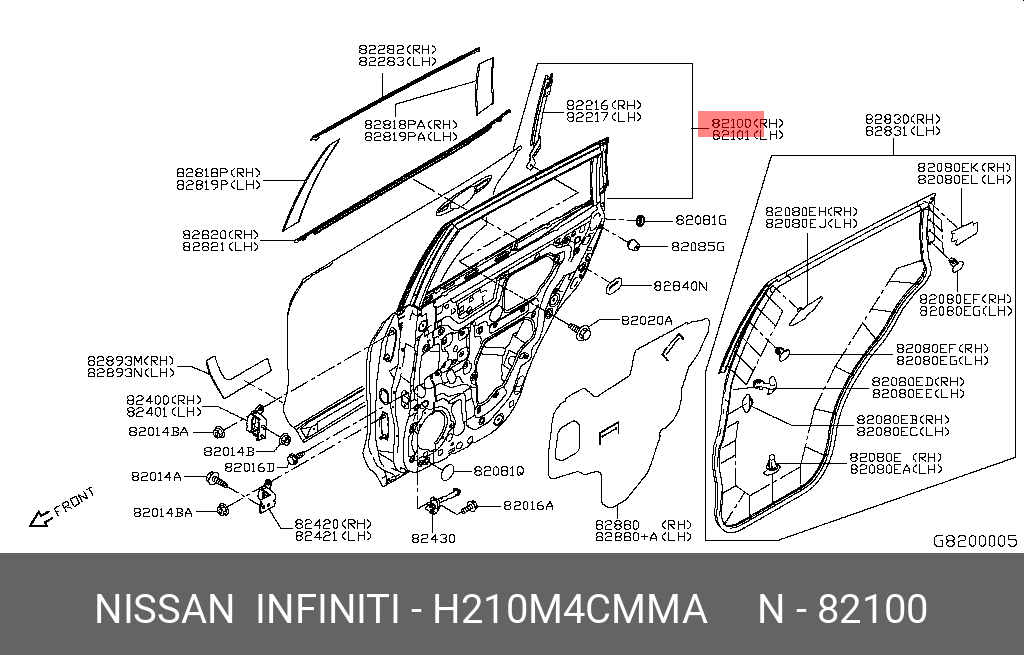 H210M4CMMA NISSAN ДВЕРЬ ЗАДНЯЯ ПРАВАЯ / DOOR ASSY-REAR
