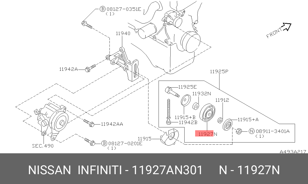 11927AN301 NISSAN РОЛИК НАТЯЖИТЕЛЯ