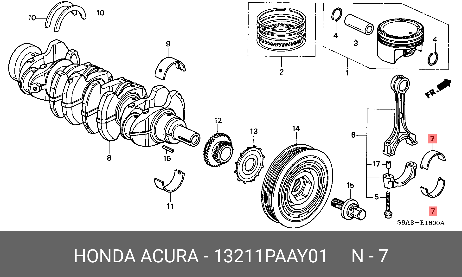 13211PAAY01 HONDA Вкладыш шатунный