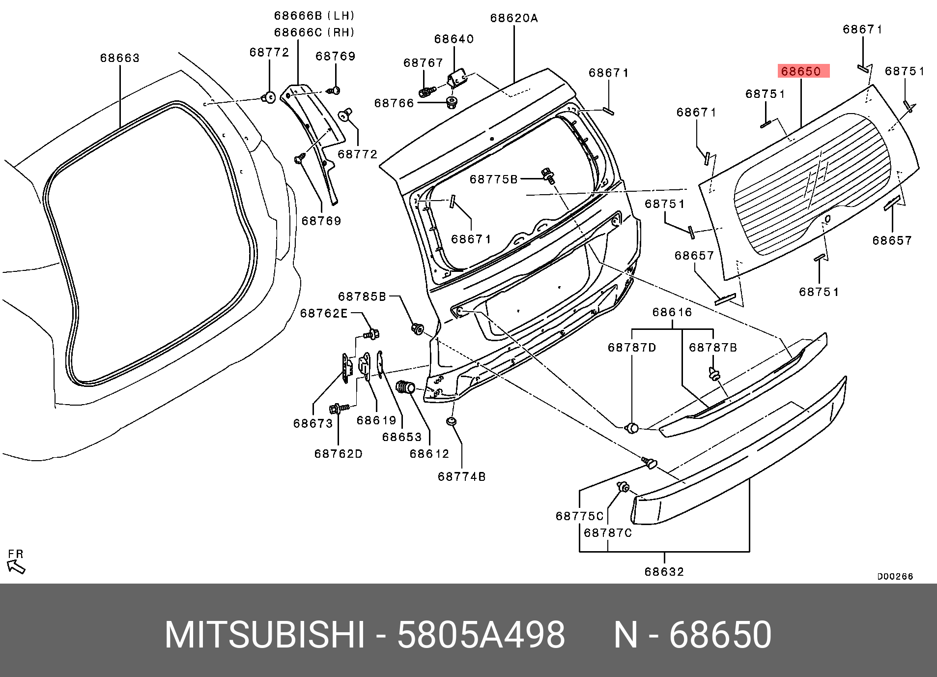 5805A498 MITSUBISHI СТЕКЛО БАГАЖНОЙ ДВЕРИ