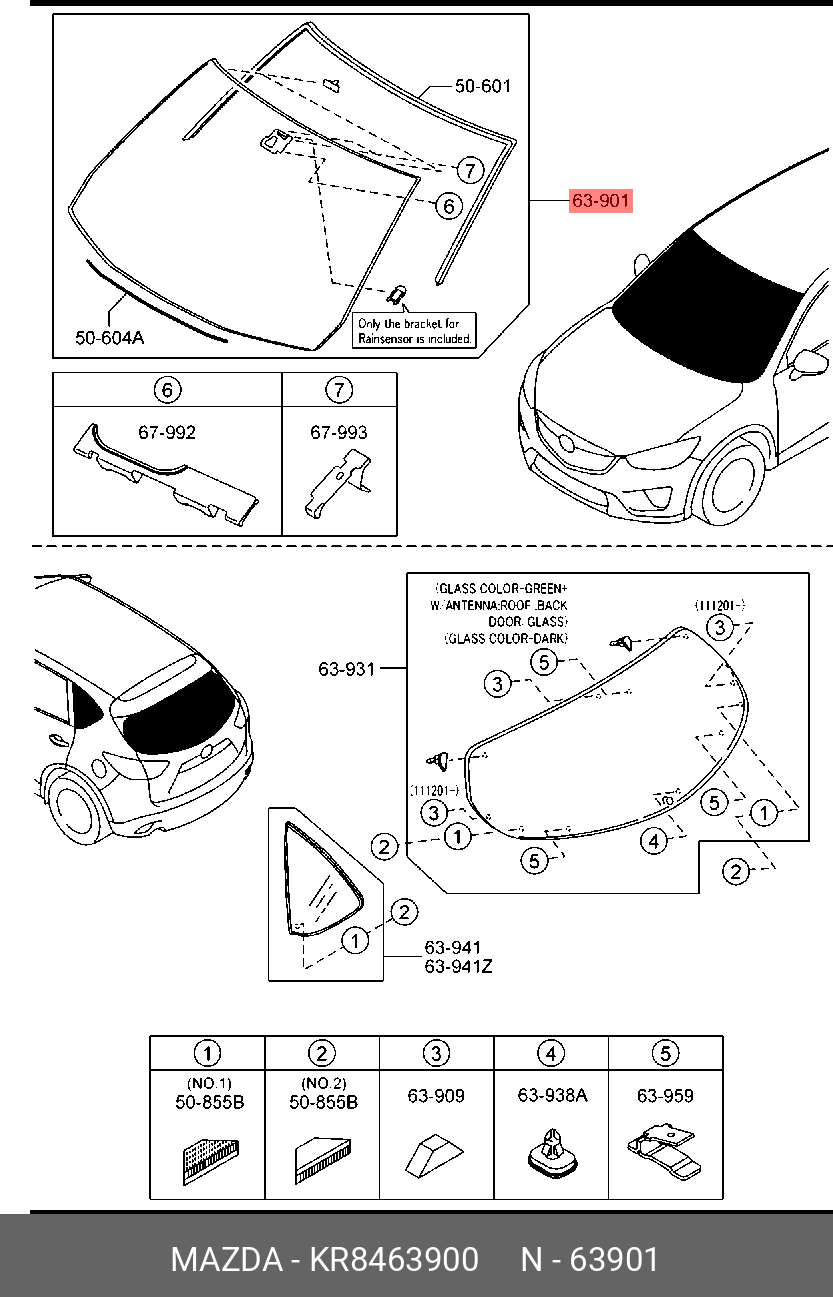 KR8463900 MAZDA Стекло ветровое