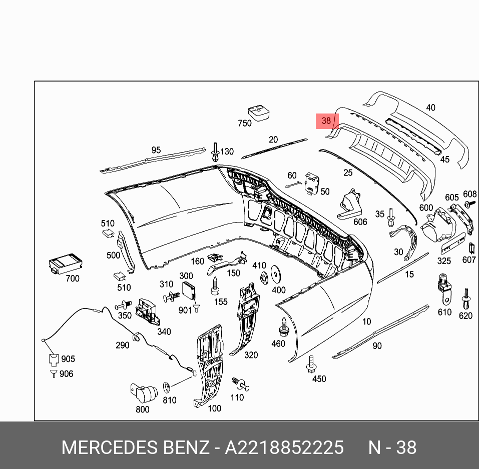 2218852225 MERCEDES-BENZ НАКЛАДКА БАМПЕРА ЗАДНЕГО