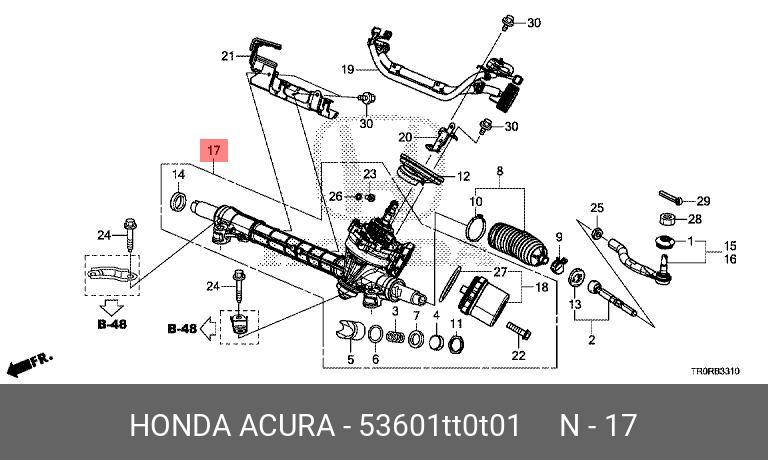 53601TT0T01 HONDA Рейка рулевая в сборе