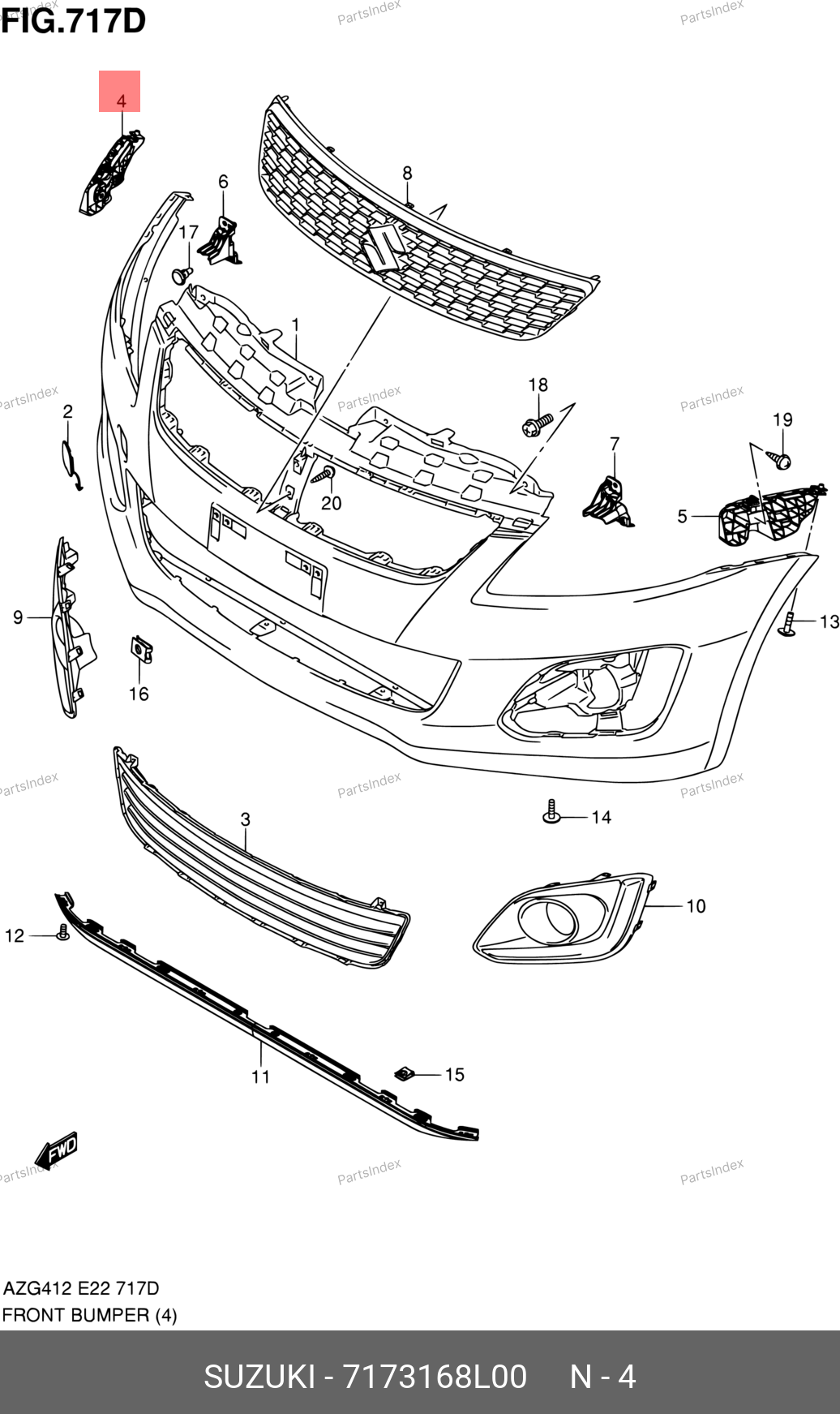 7173168L00 SUZUKI Кронштейн бампера