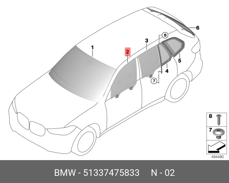51337475833 BMW Боковое стекло двери Л Пд