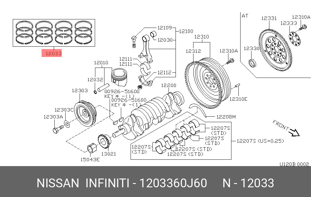 1203360J60 NISSAN Кольца поршневые (комплект)