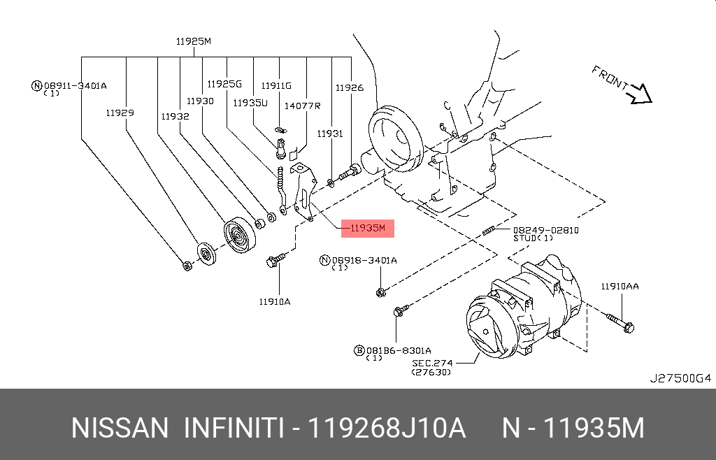 119268J10A NISSAN КРОНШТЕЙН НАТЯЖИТЕЛЯ РЕМНЯ