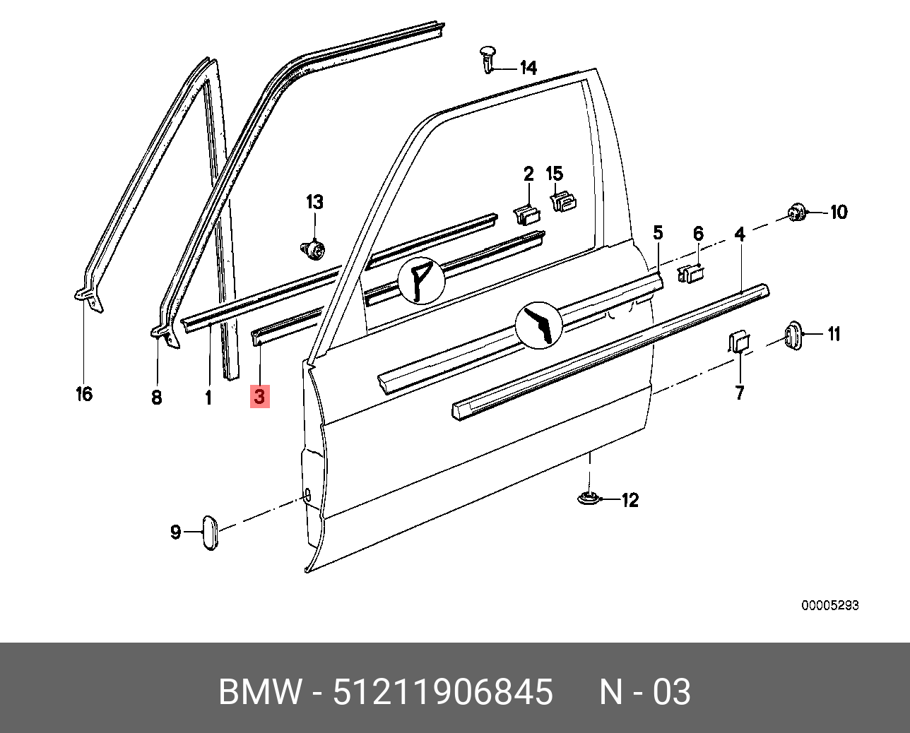 51211906845 BMW FENSTERSCHACHTABDICHTUNG INNEN LINKS