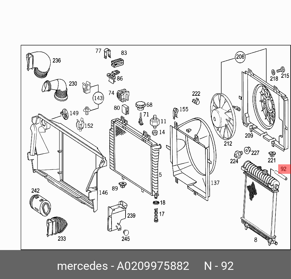 0209975882 MERCEDES-BENZ Патрубок системы охлаждения ДВС