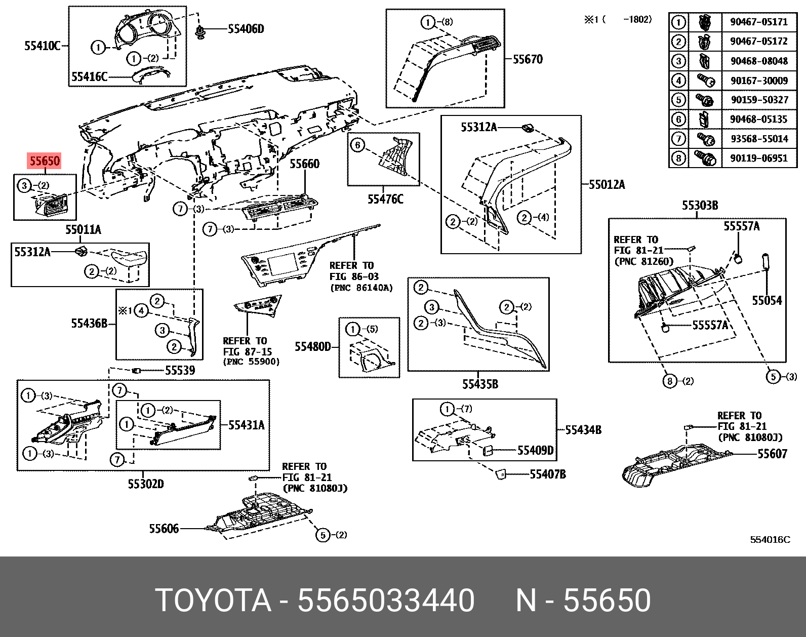 5565033440 TOYOTA Решетка воздуховода салона