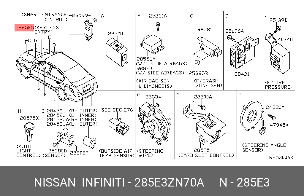 285E3ZN70A NISSAN SWITCH ASSY-SMART KEYLESS