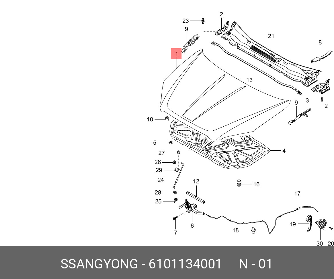6101134001 SSANG YONG PNL ASSY-HOOD
