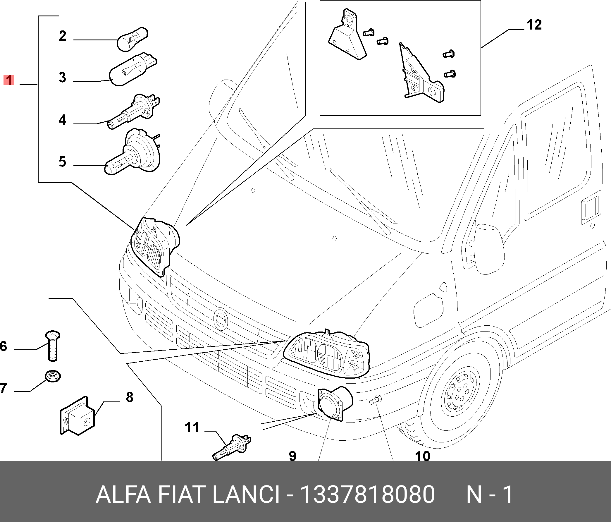 1337818080 FIAT/ALFA/LANCIA Фара головного света