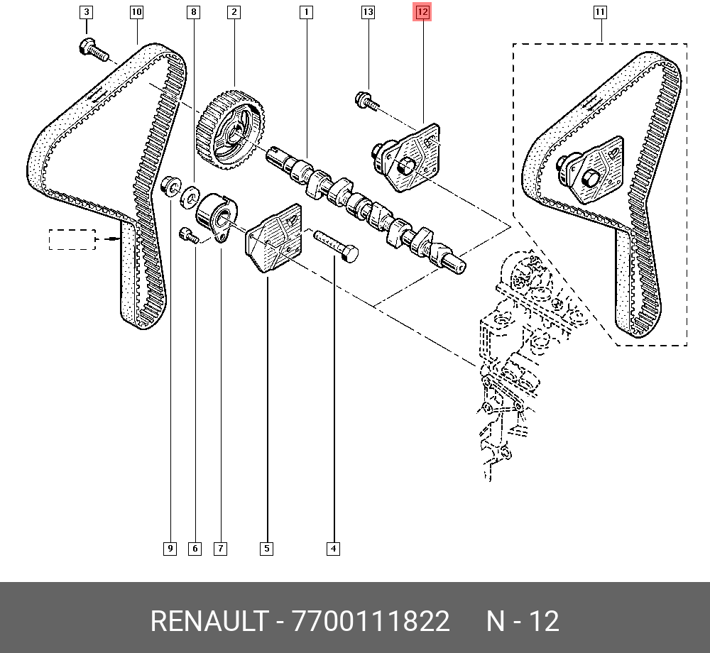 7700111822 RENAULT Устройство для натяжения ремня, ремень ГРМ