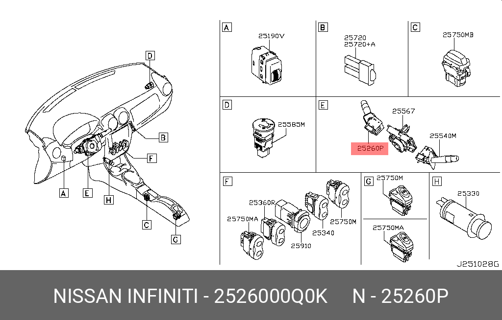2526000Q0K NISSAN ВЫКЛЮЧАТЕЛЬ РЫЧАЖНЫЙ