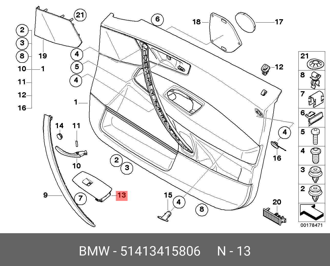 51413415806 BMW Накладка выключателя на стор.водит.Пд