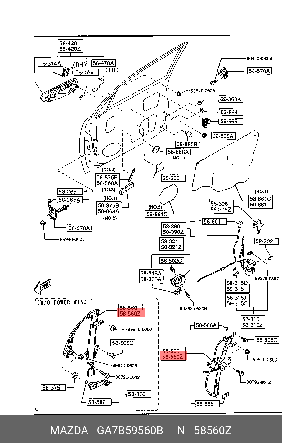 GA7B59560B MAZDA СТЕКЛОПОДЪЕМНИКА МЕХАНИЗМ