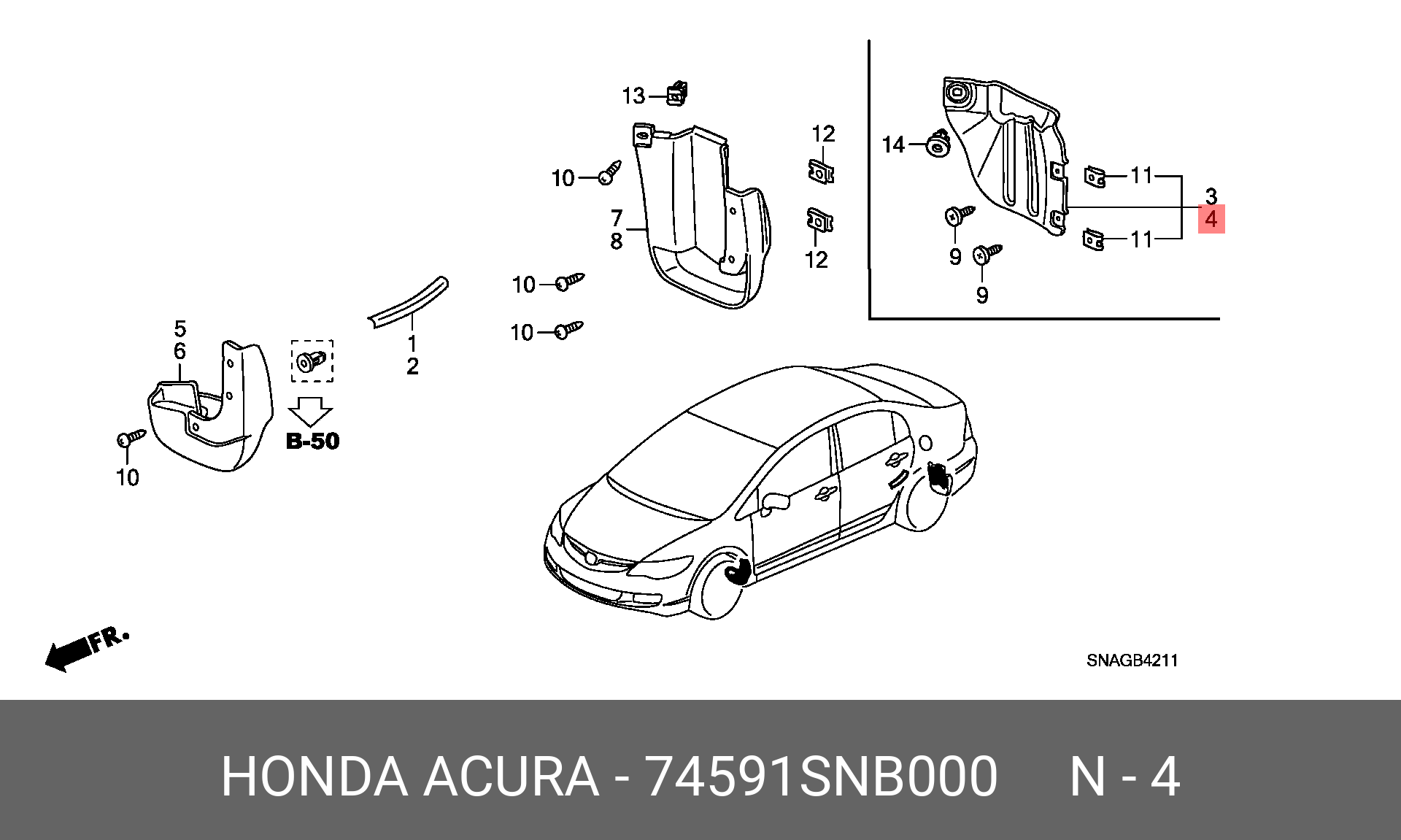 74591SNB000 HONDA Крышка крыла левая задняя