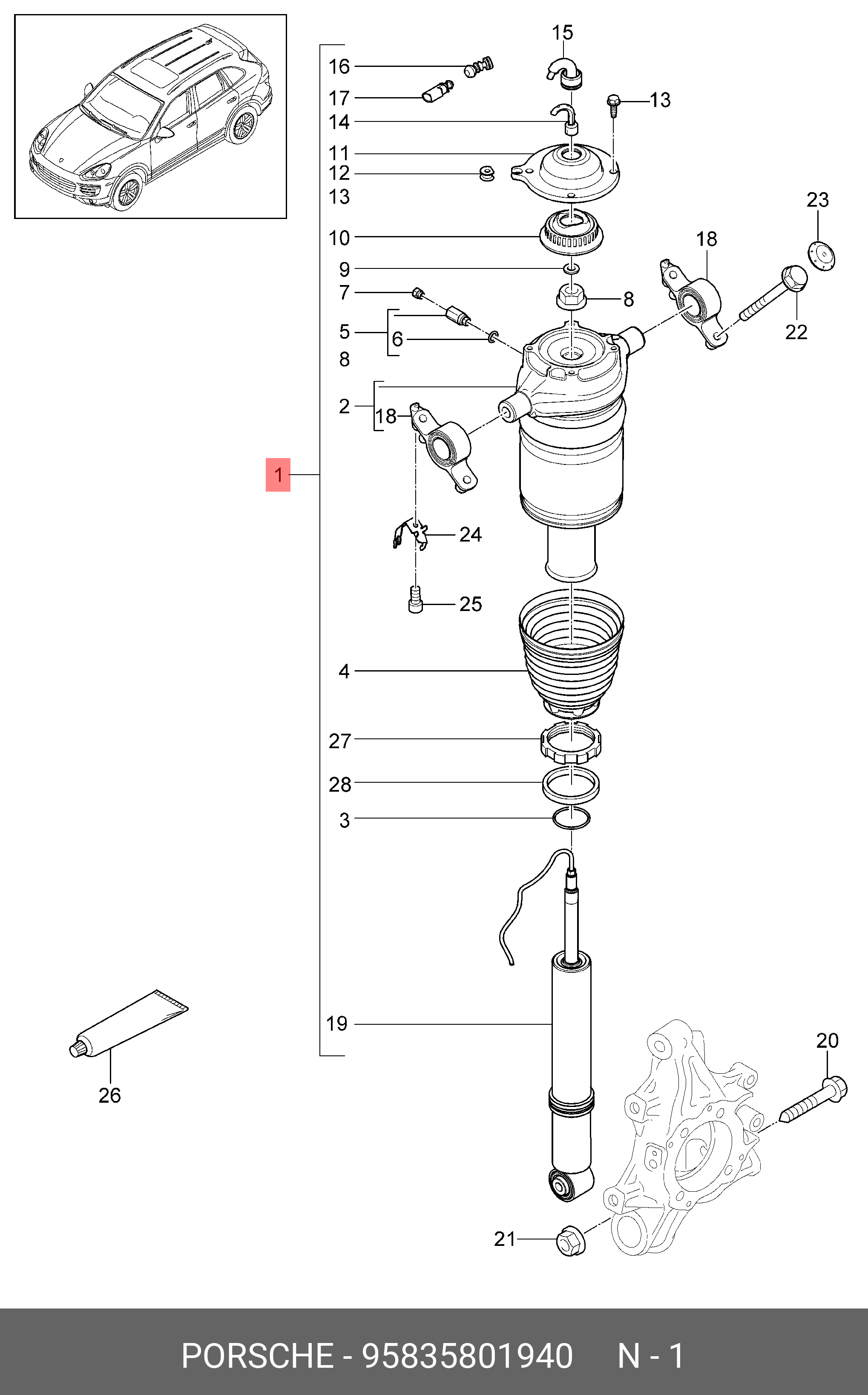 95835801940 PORSCHE Амортизаторная стойка в сборе