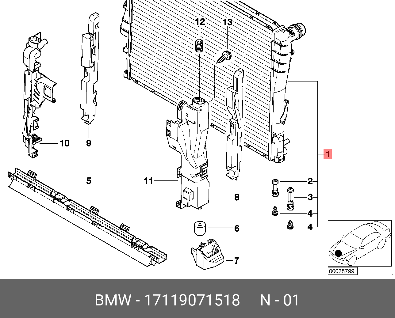 17117505344 BMW Кронштейн кожуха вентилятора купить в интернет-магазине AvtoTO