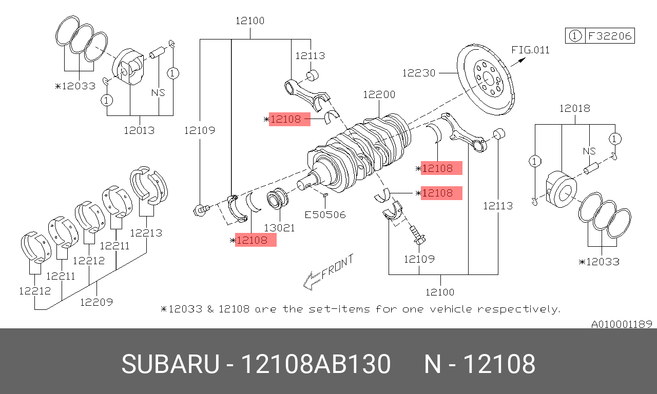 12108AB130 SUBARU ВКЛАДЫШ ШАТУННЫЙ