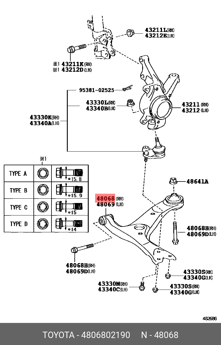 4806802190 TOYOTA РЫЧАГ ПОДВЕСКИ