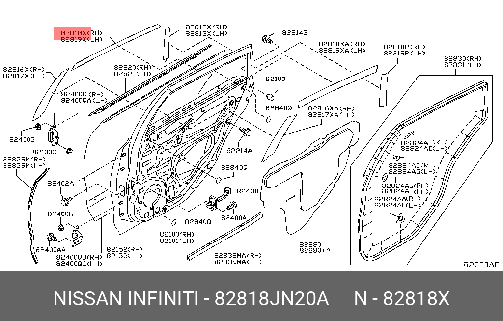82818JN20A NISSAN TAPE-REAR DOOR SASH,REAR RH