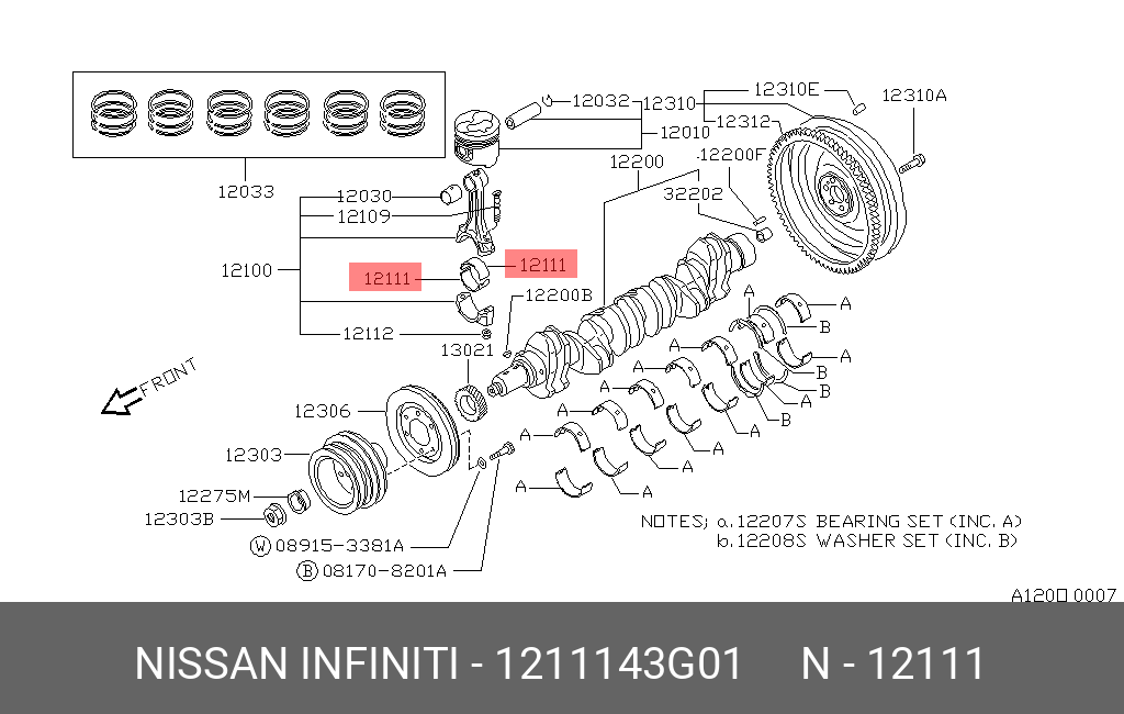 1211143G01 NISSAN ВКЛАДЫШ ШАТУННЫЙ