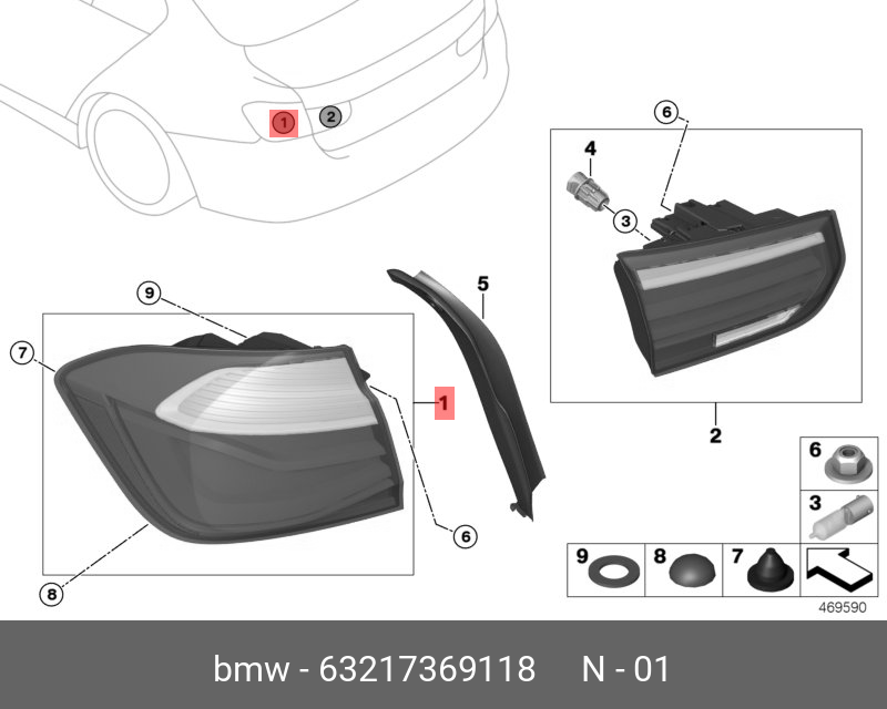 63217369118 BMW Блок задних фонарей на крыле П