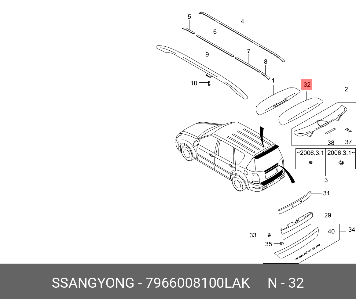 7966008100LAK SSANG YONG Накладка пятой двери