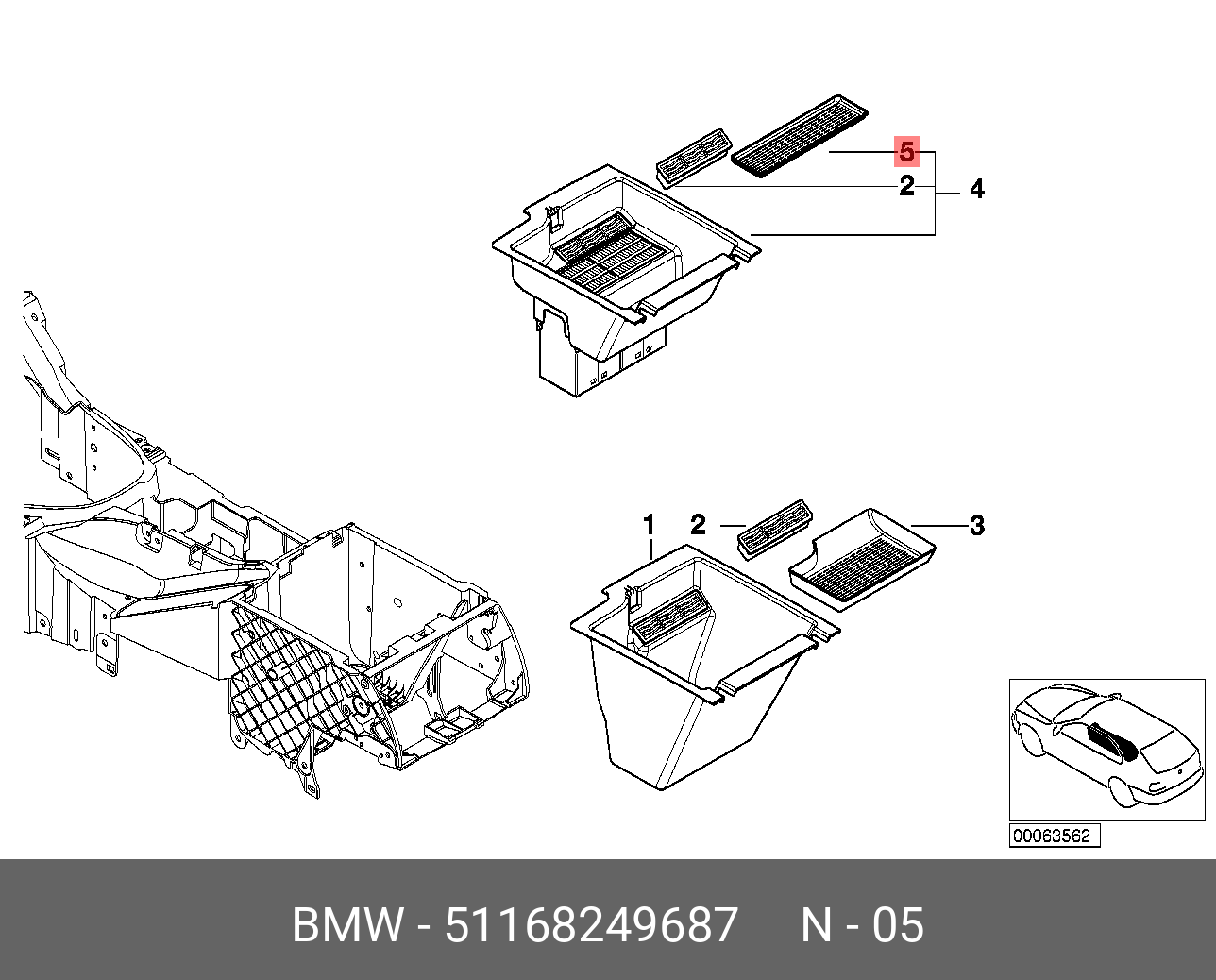 51168249687 BMW Съемный коврик вставки среднего подлок.