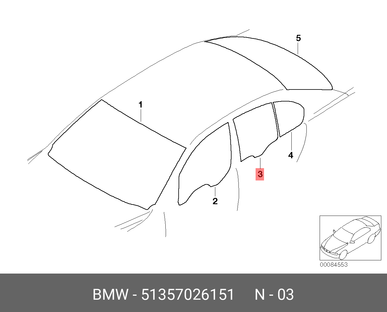 51357026151 BMW Боковое стекло Л Зд двери зел.,SEITENSCHEIBE GRÜN TÜR HINTEN LINKS