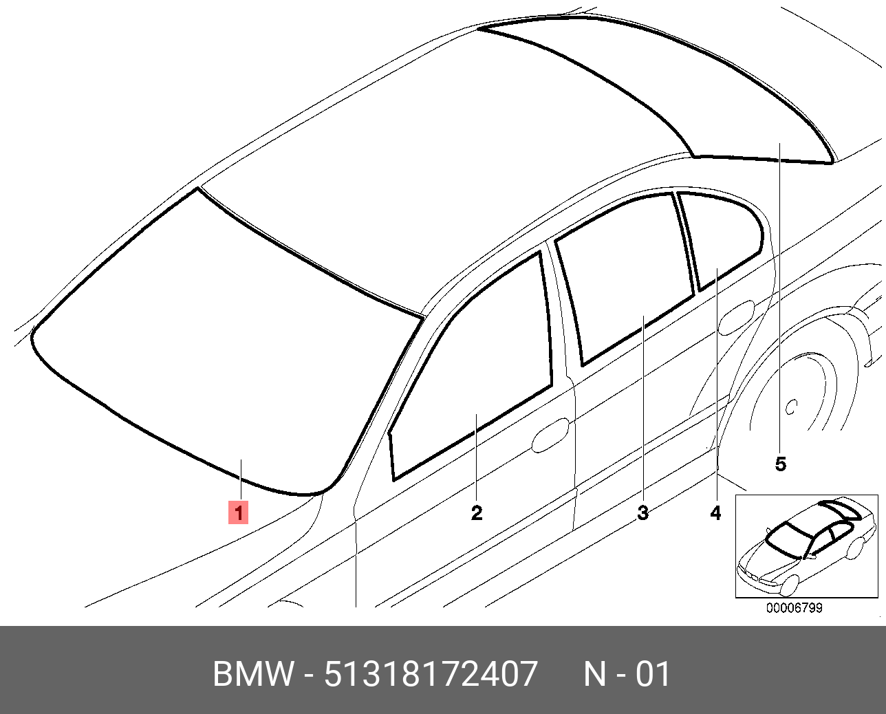 51318172407 BMW Лобовое стекло зеленое