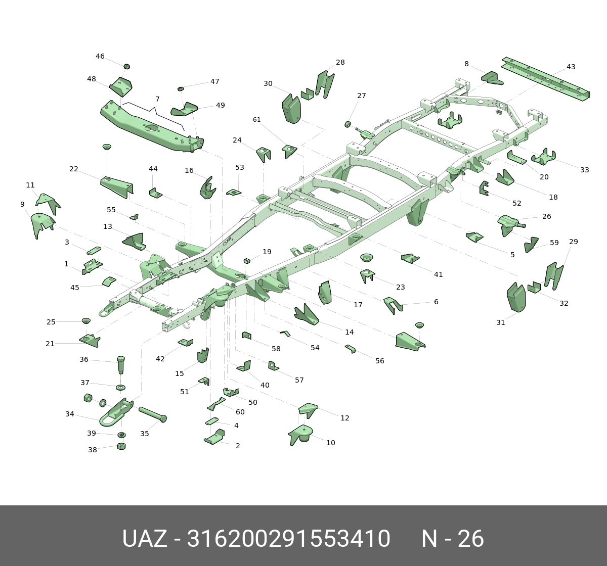 316200291553410 UAZ Кронштейн амортизатора 3162 (задний)(3162-00-2915534-10)