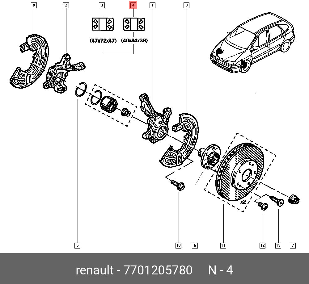 7701205780 RENAULT Комплект подшипника ступицы колеса