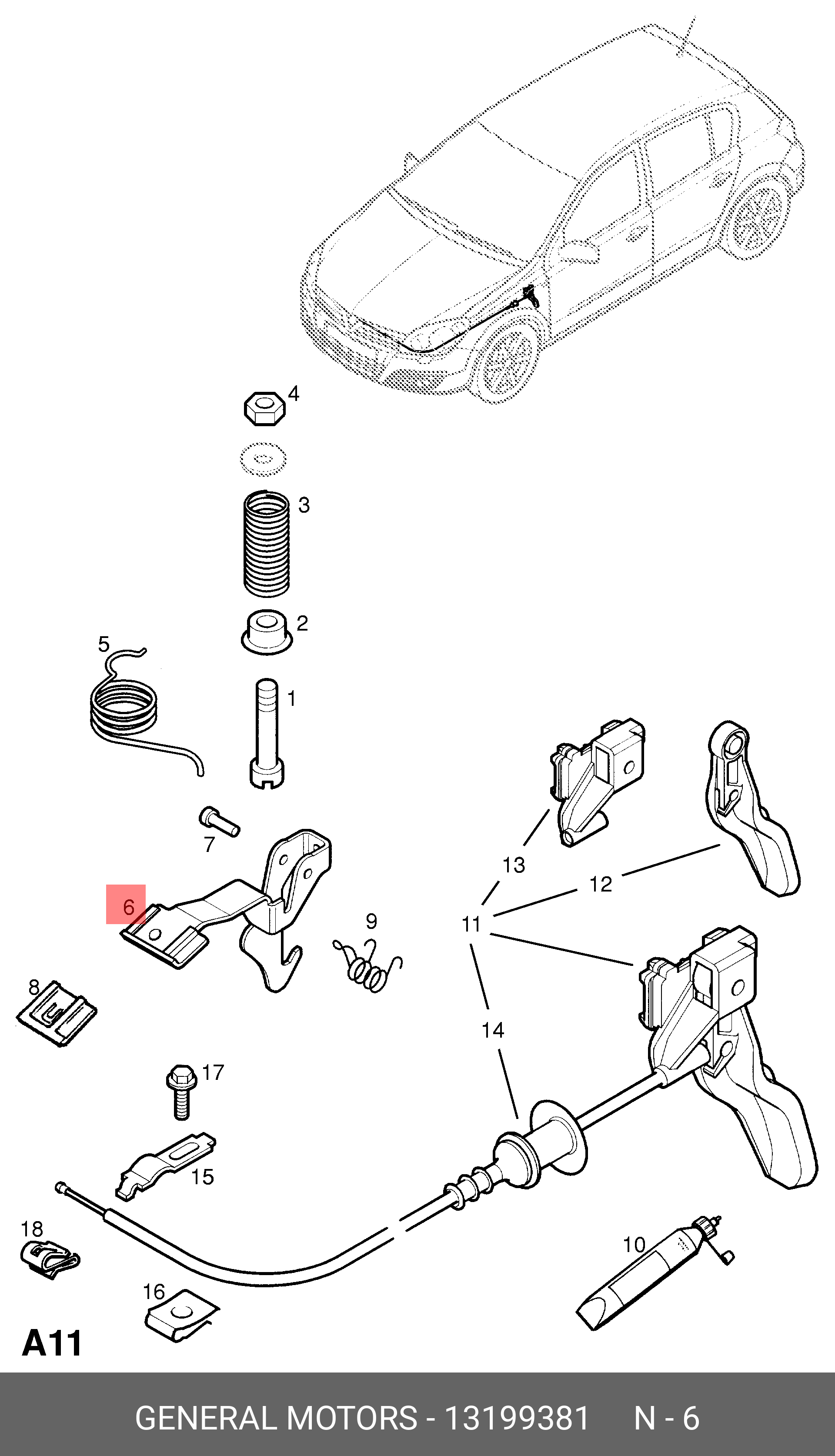 13199381 GENERAL MOTORS Крючок замка капота / OPEL Astra-H купить в  интернет-магазине AvtoTO