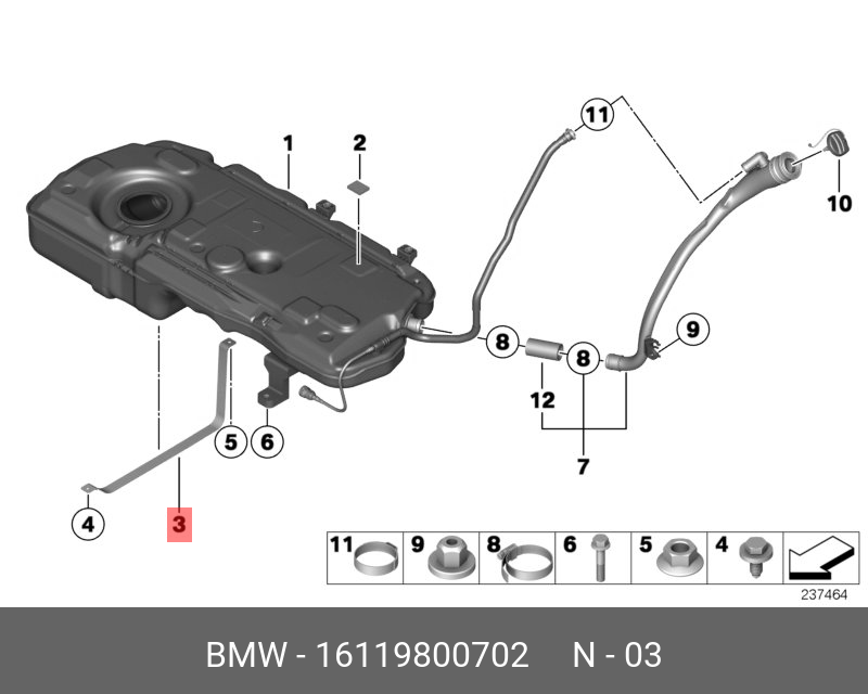 16119800702 BMW SPANNBAND RECHTS