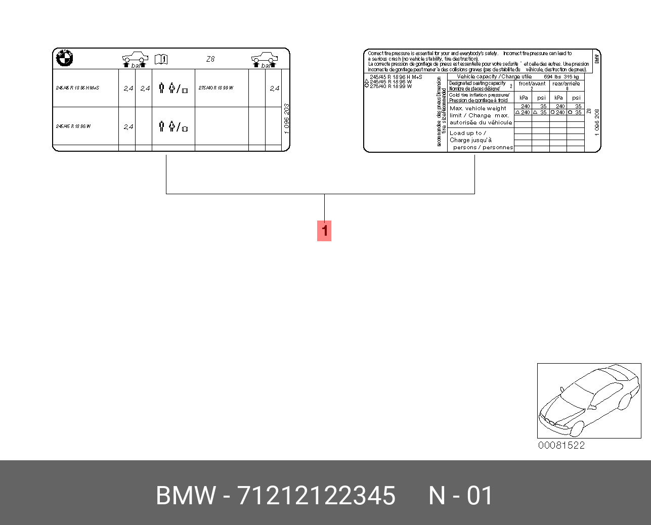 71212122345 BMW Шильдик Reifendruck,HINWEISSCHILD REIFENDRUCK