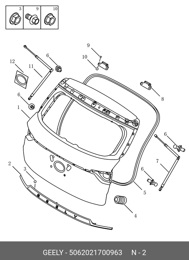 5062021700963 GEELY НАКЛАДКА ЗАДНЕЙ ДВЕРИ