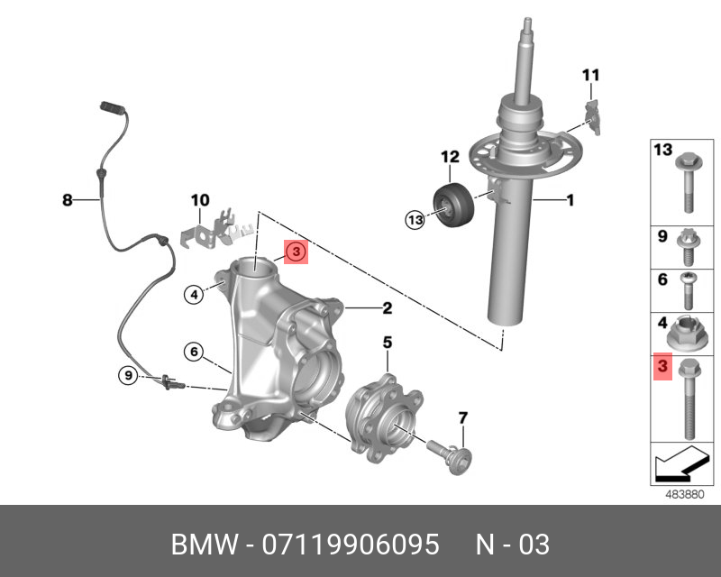 07119906095 BMW винт,SECHSKANTSCHRAUBE MIT FLANSCH,Repair Kit, wheel suspension