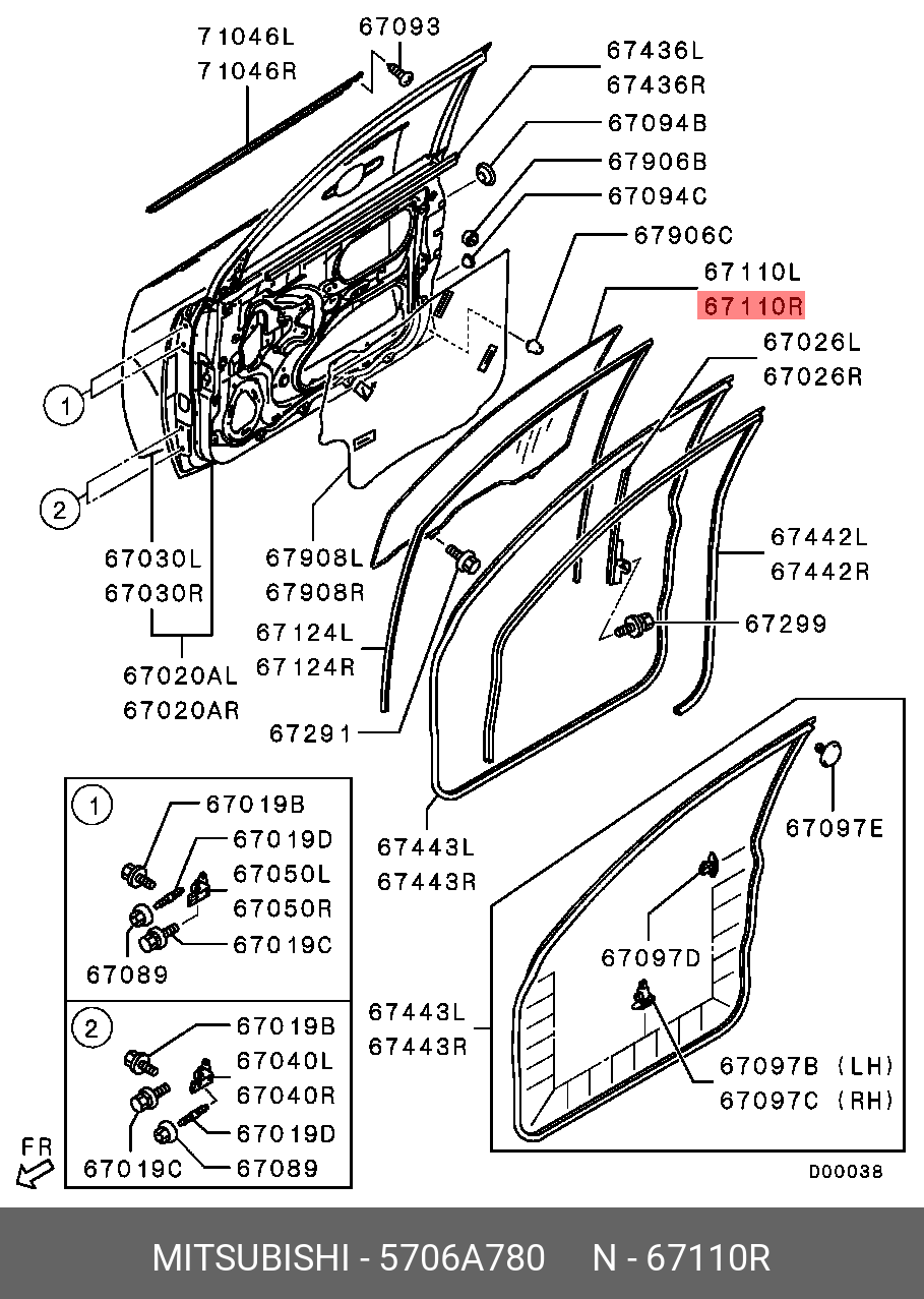 5706A780 MITSUBISHI СТЕКЛО ПЕРЕДНЕЙ ПРАВОЙ ДВЕРИ