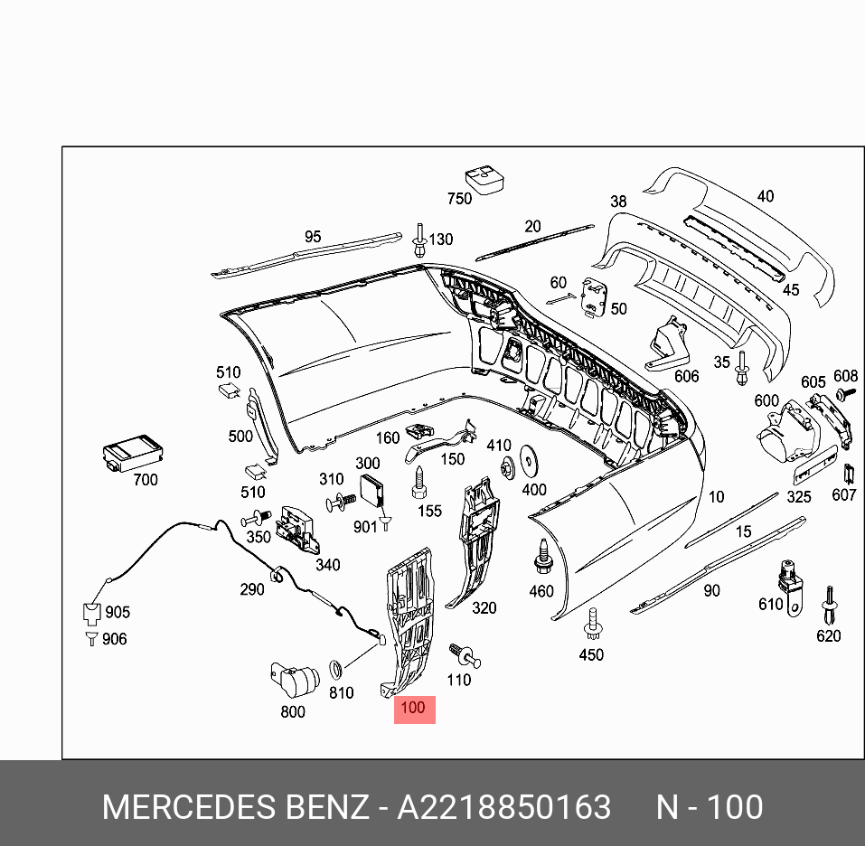 A2218850163 MERCEDES-BENZ НАПРАВЛЯЮЩАЯ КРЕПЛЕНИЯ БАМПЕРА ЗАДНЕГО
