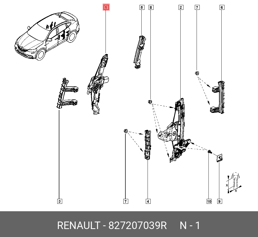 827207039R RENAULT механизм стеклоподъе