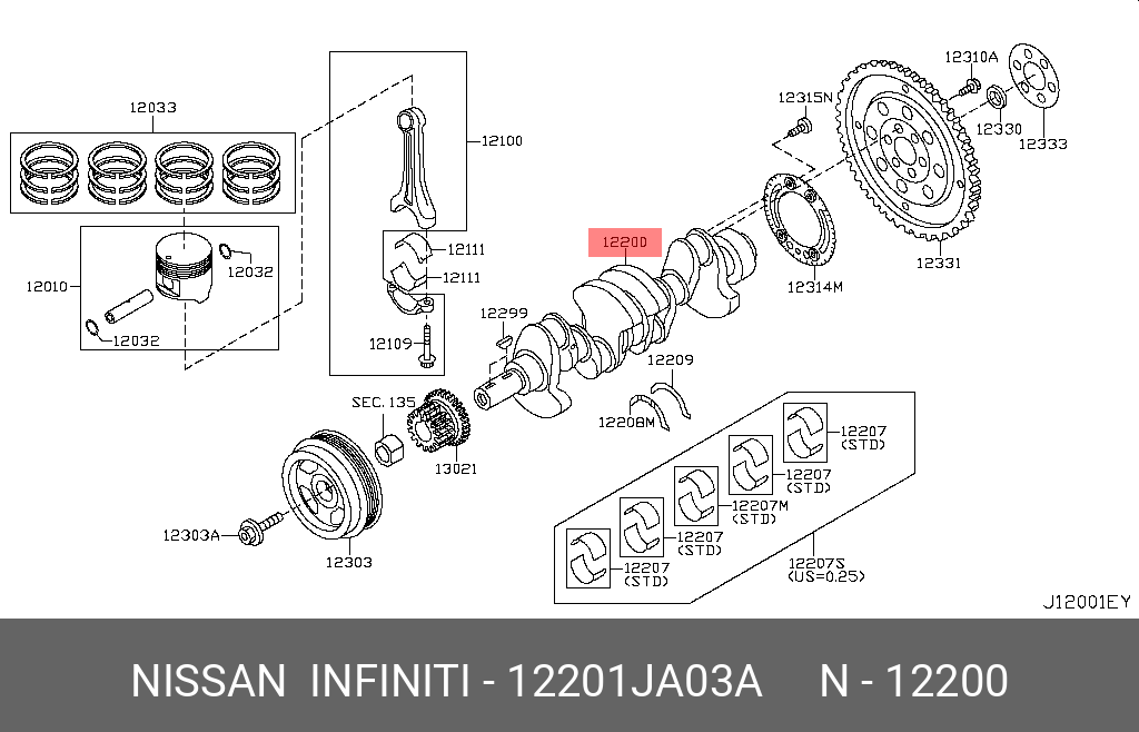 12201JA03A NISSAN ВАЛ КОЛЕНЧАТЫЙ