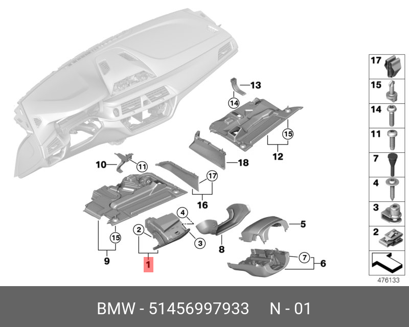 51456997933 BMW ABLAGEFACH INSTRUMENTENTAFEL FAHRERSEITE,Sparepart