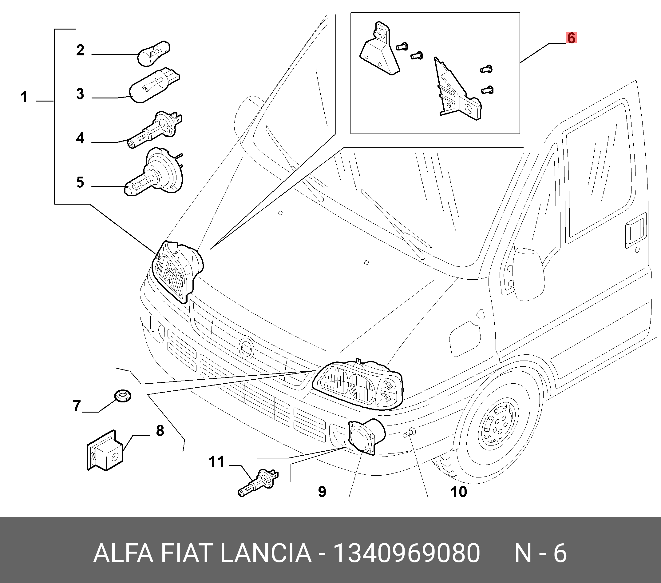 1340969080 FIAT/ALFA/LANCIA Крепление фар к-т купить в интернет-магазине  AvtoTO