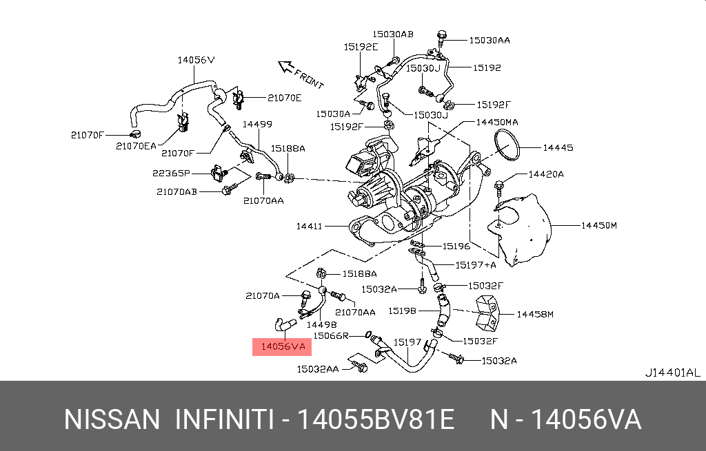 14055BV81E NISSAN Патрубок системы охлаждения ДВС