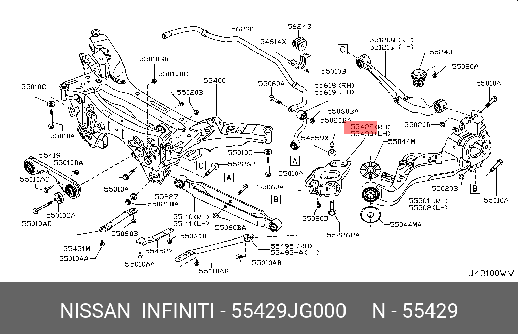55429JG000 NISSAN BRACKET ASSY-REAR SUSPENSION ARM,RH