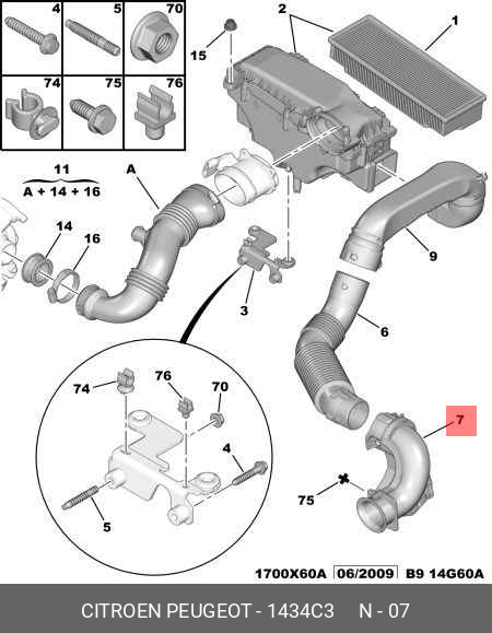 00001434C3 PEUGEOT-CITROEN ВОЗДУХОВОД ПОД КАПОТОМ