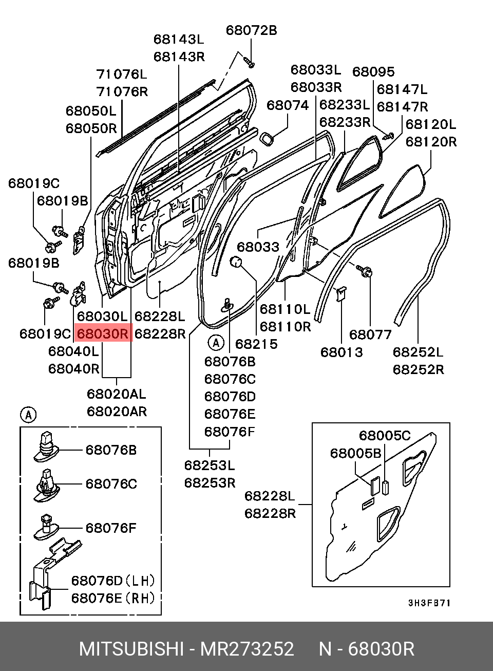 MR273252 MITSUBISHI PANEL,RR DOOR,OTR RH